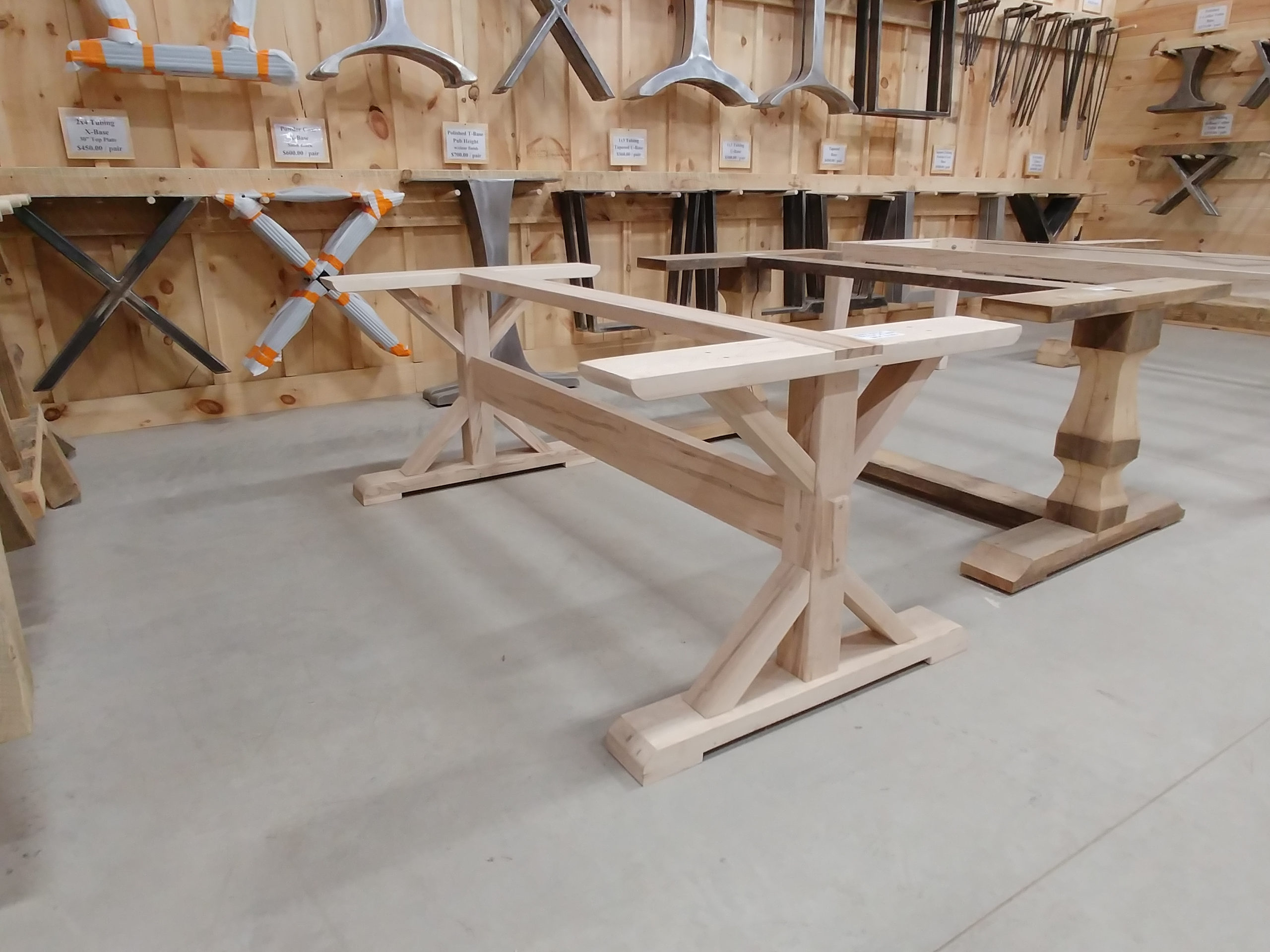 Table - Wormy Maple Trestle X-Table Base